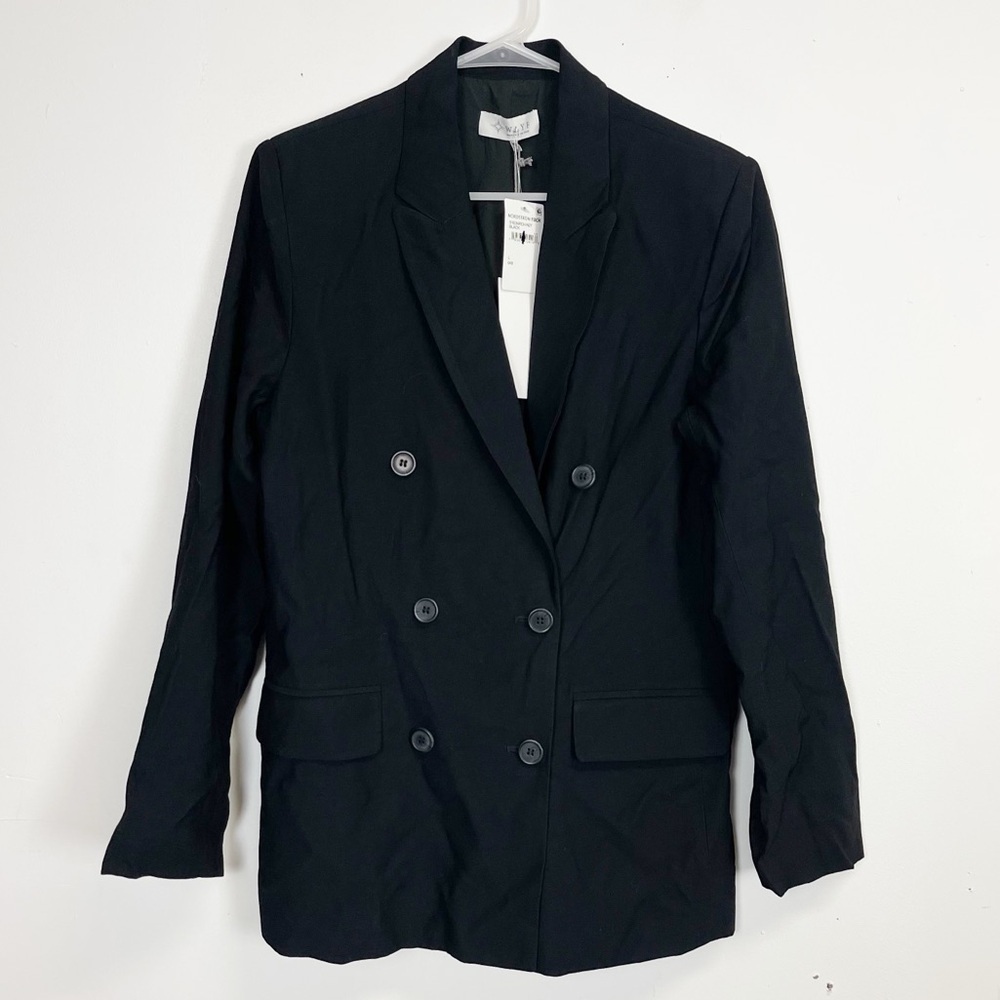 WAYF Blazer Jacket Womens Size Large Black Double Breasted NWT NEW